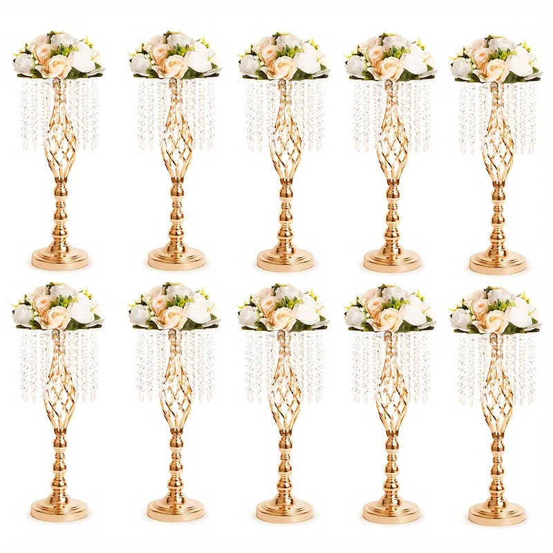 10pcs Metal Flower Vases Crystal Stand Centerpieces for Tables