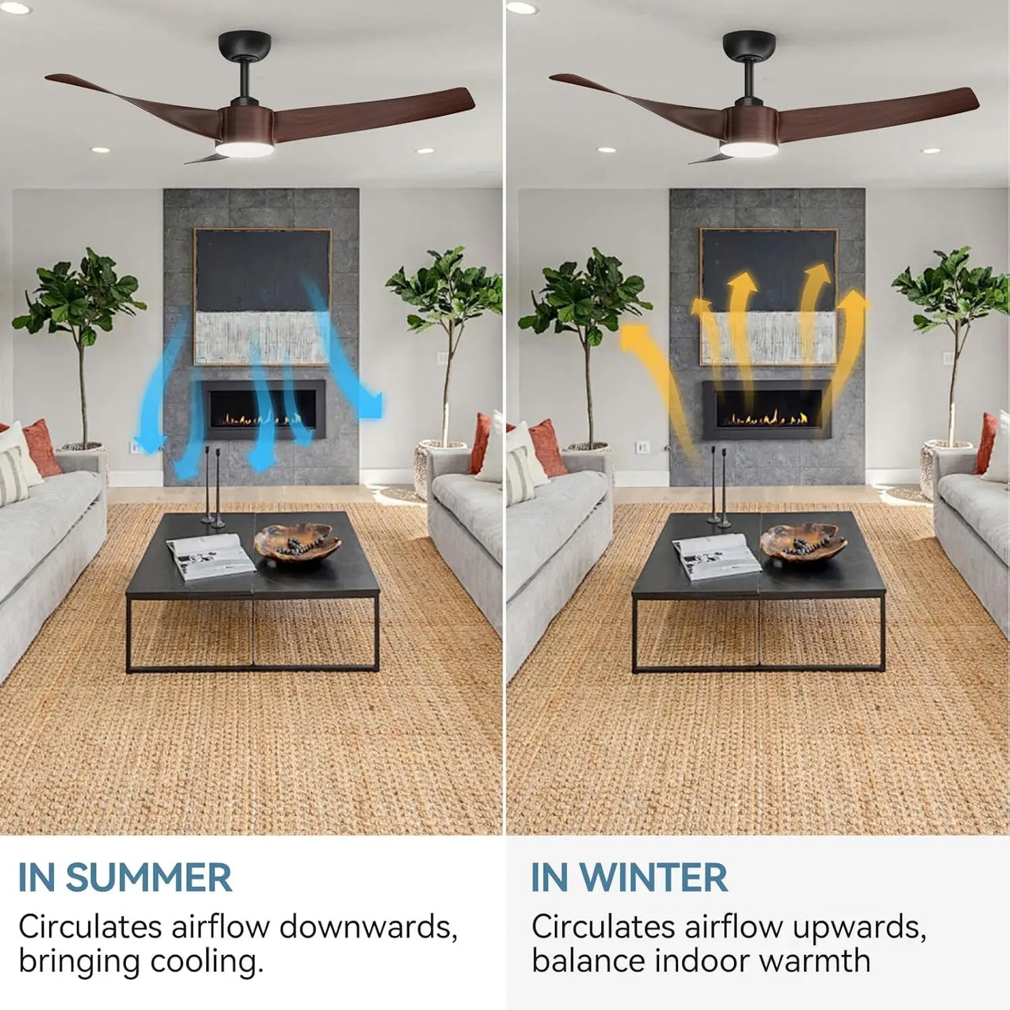 52 Inch Ceiling Fan with Light and Remote Control 3CCT Dimmable 6 Speeds Reversible Noiseless Ceiling Fan