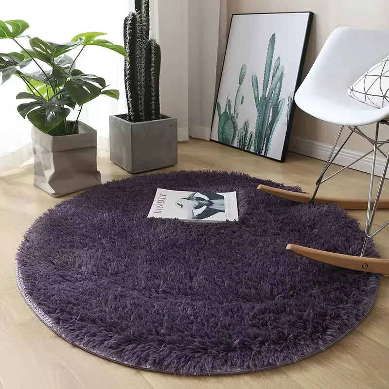 Plush round carpet for Any Room Decoration fluffy multi colored carpet non-slip