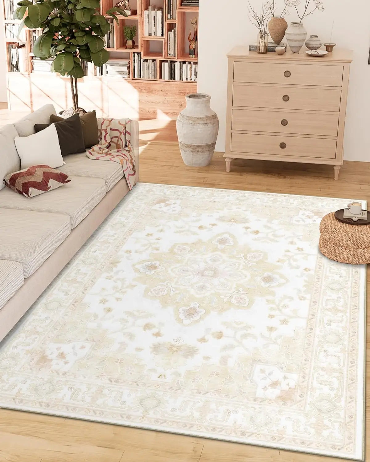 Machine Washable Area Rugs for Living Room Carpet Non Slip Low Pile Water Repellent Soft Print Pattern