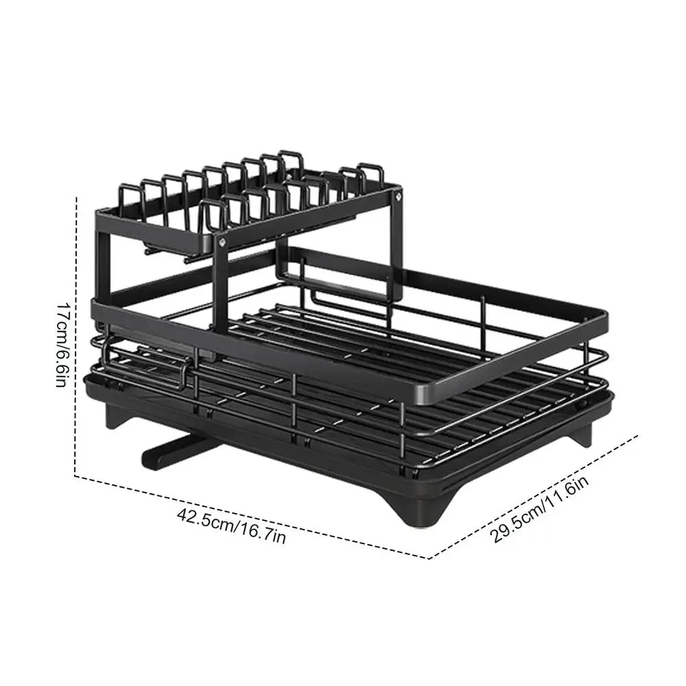 Dish Drying Rack Adjustable Kitchen Plates with Drainboard Over Sink Countertop Cutlery Storage Holder