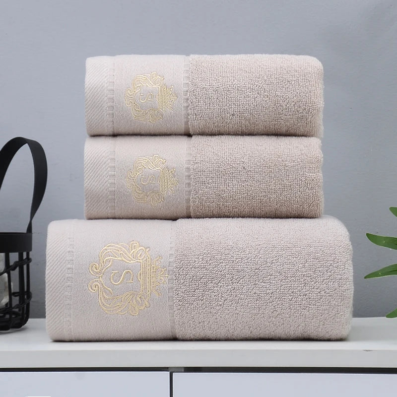 Set of 3 Cotton Bathroom Towels 2pcs Hand Face 35x75cm and 1pcs Big Bath Towels 70X140cm Washcloths
