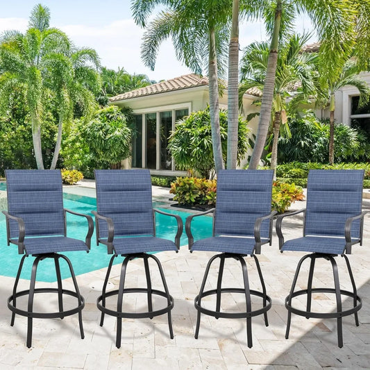 Patio Swivel Bar Chairs Weather Padded Sling Textile High Top Bar Stools, Bistro Set