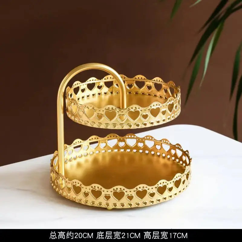 Nordic Wrought Iron Double Layer Tray Organizer Plate Living Room Front Desk Ornaments Home Decoration