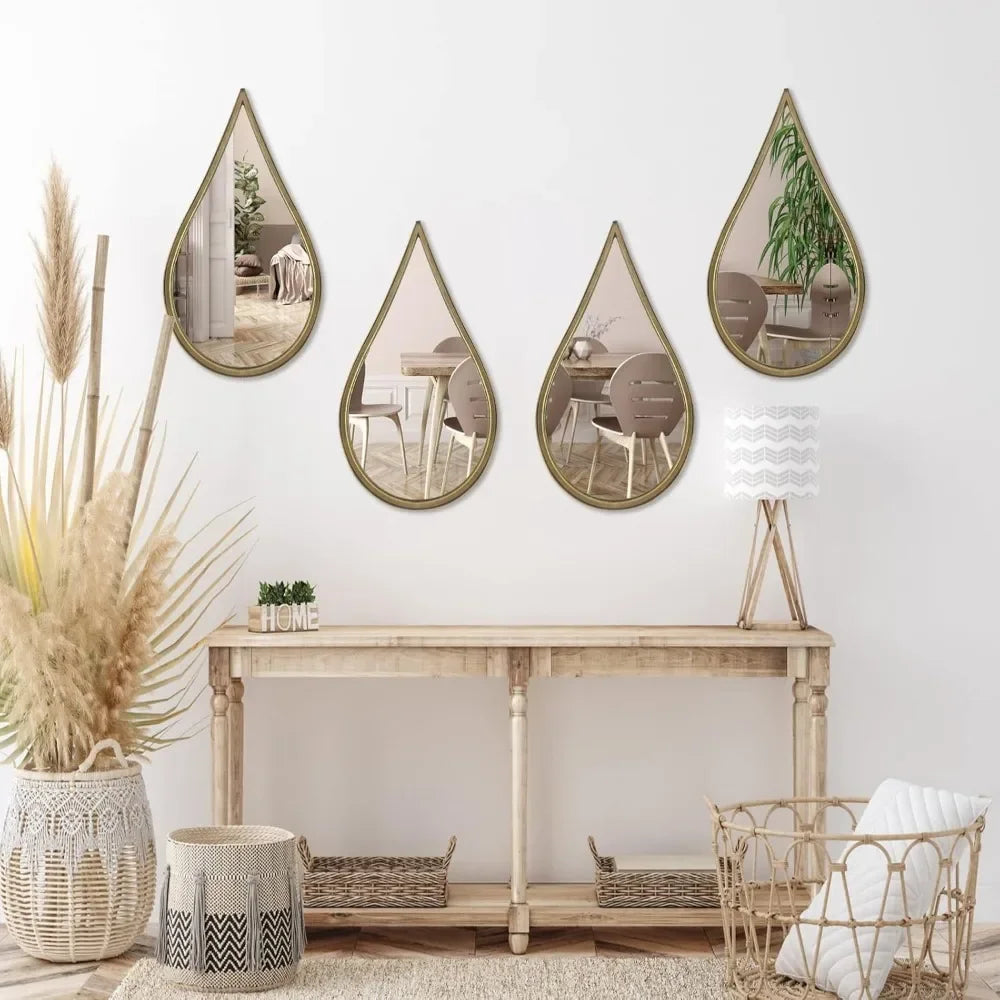 Mirrors Wall Mounted Teardrop Shape Metal Frame for All Rooms