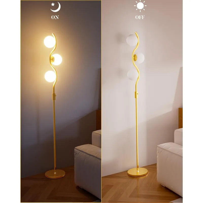 60IN Dimmable Floor Lamp, Mid Century Standing Lamps with 3 Globe Soft Warm White
