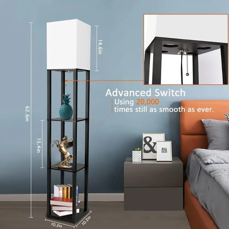 Floor Lamp with Shelves, Moderns shelves and Lamp with 3 CCT LED Bulb and Shade