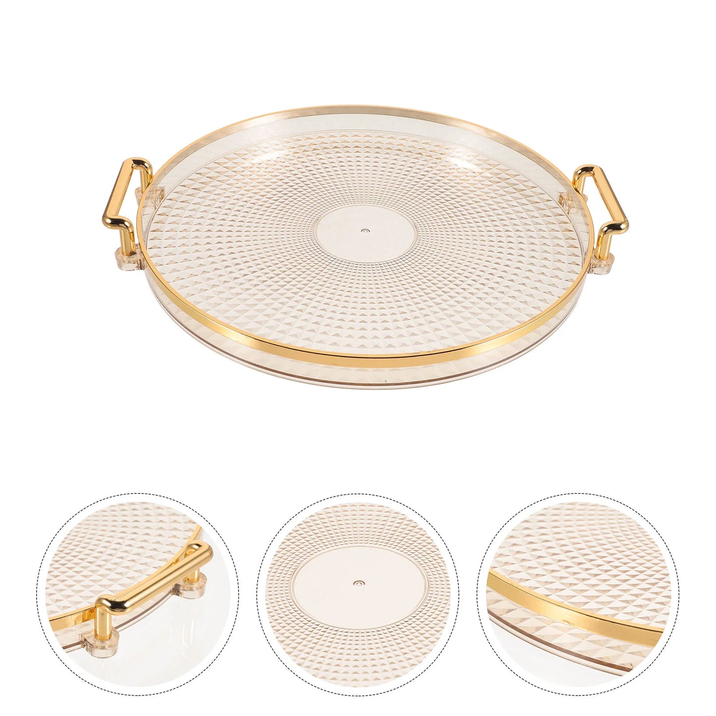 Serving Trays Handles Plastic Fruit Plate Snack Dessert Pastry Plate Gold Trim Appetizer for Parties
