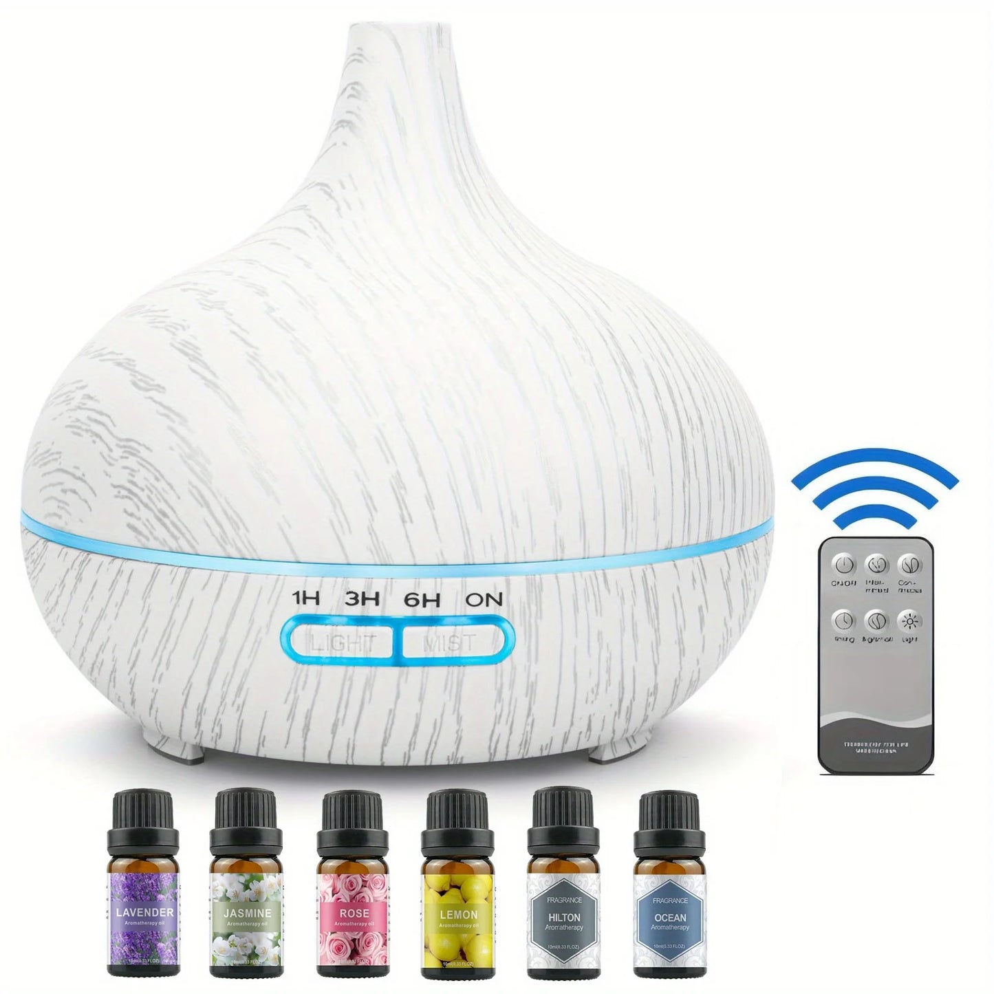 Essential Oil Aroma Diffuser with 6-Bottle 10ml Oil Set, Lavender/ Jasmine/ Rose/ Lemon/ Ocean - Great for Home, Office