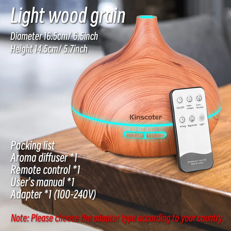 Aromatherapy Essential Oil Diffuser Wood Grain Remote Control Ultrasonic Air Humidifier with 7 Colors Light