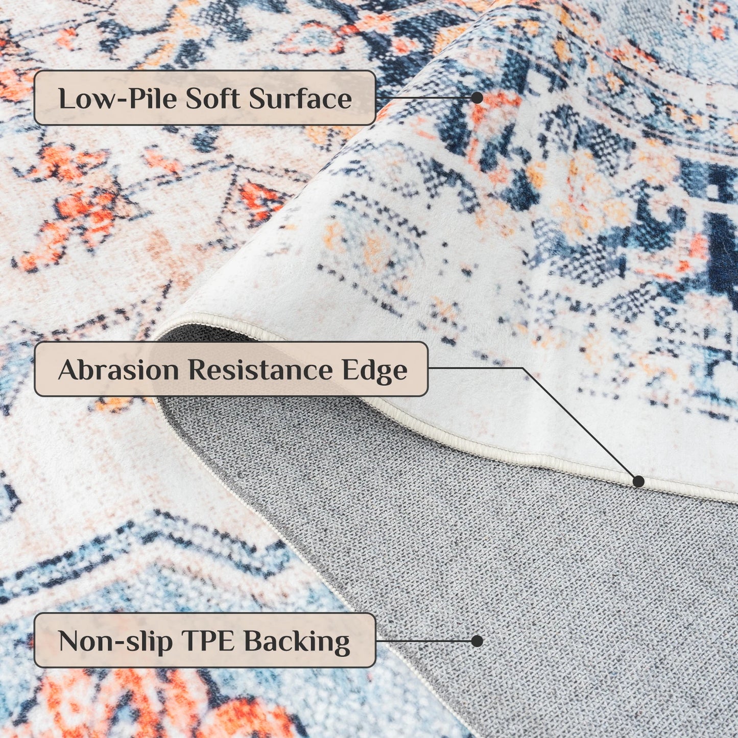 vintage boho design, washable rugs non-slip rugs for living room bedroom traditional woven rugs stain resistant