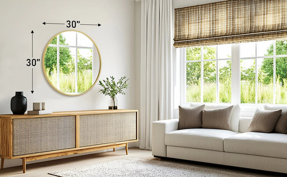 Gold Round Vanity Framed Mirror for Matte Metal Framed Modern Mirror Tempered Glass Bedroom Living Room