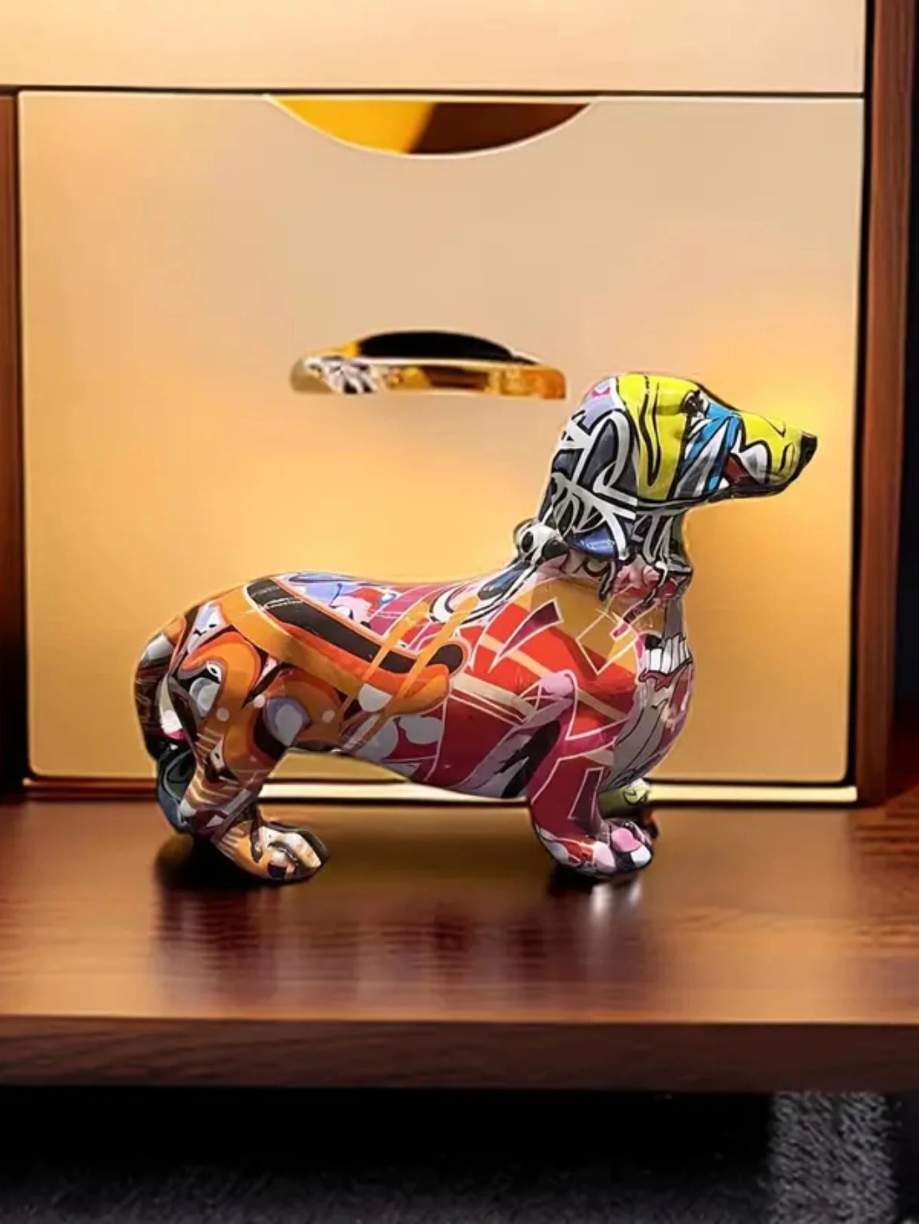 Colorful Resin Dog Statue Decor, Pet Dog Graffiti Crafts Animal Statue Ornament.