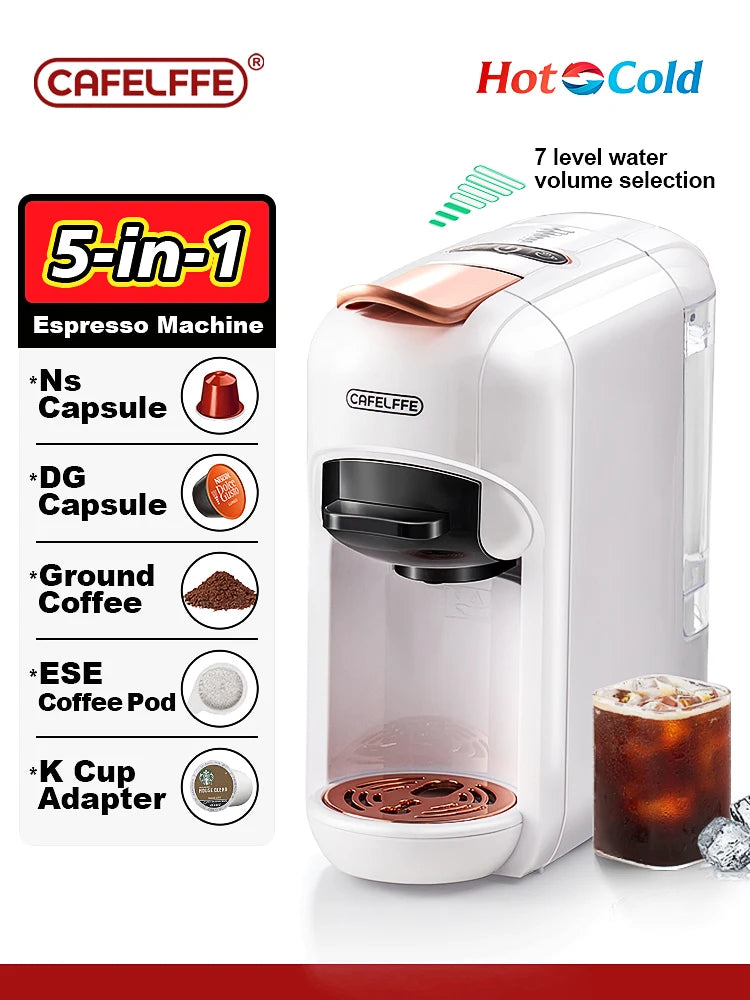 5 in 1 Capsule Coffee Machine Fit Dolce gusto Nespresso Capsule ESE Pod Ground Coffee K-cup 19Bar Hot/Cold