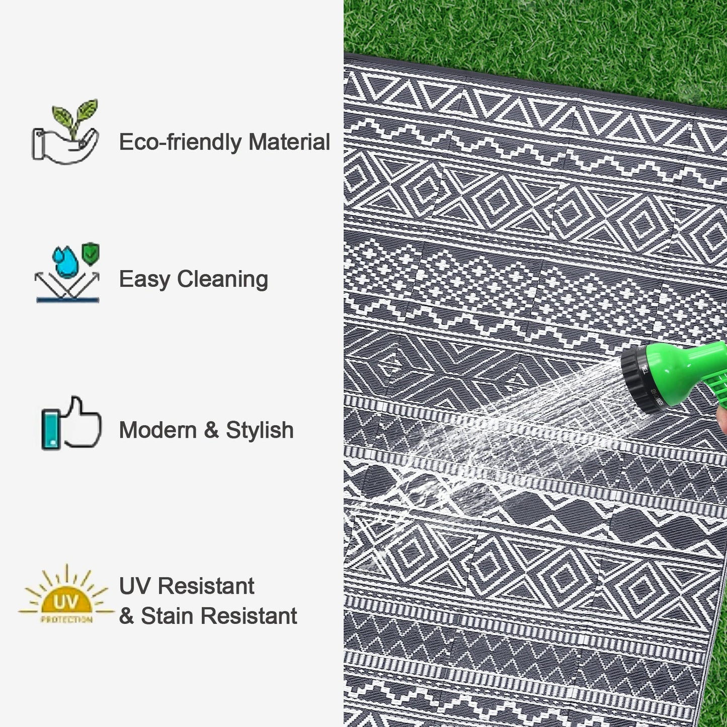 Outdoor Rug 5x8 Waterproof Reversible Patio Rug RV Boho Rug for Camper Porch Balcony Backyard Picnic
