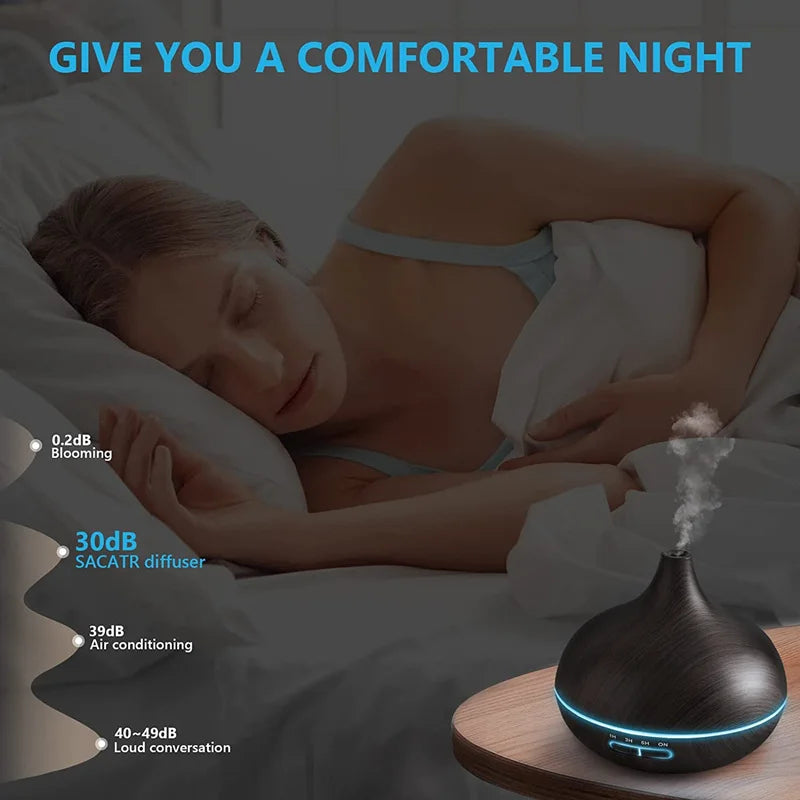 Wood Color USB Aroma Diffuser, Essential Oil with 7 Color LED Lights & Remote Control, USB Powered Air Humidifier