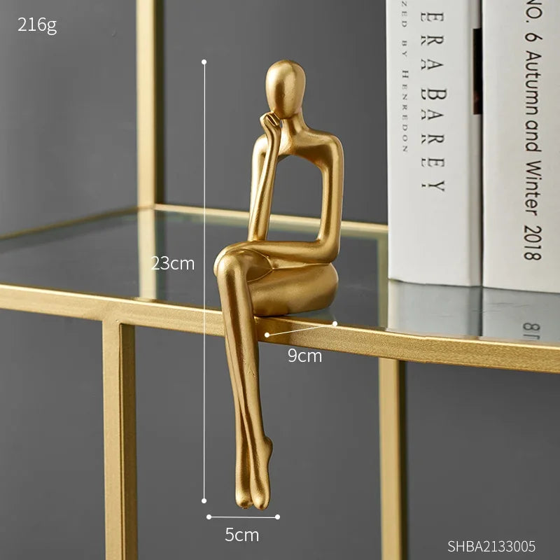 Gold Statues Bookshelf Sculpture For Living Room Modern Figurines Decor