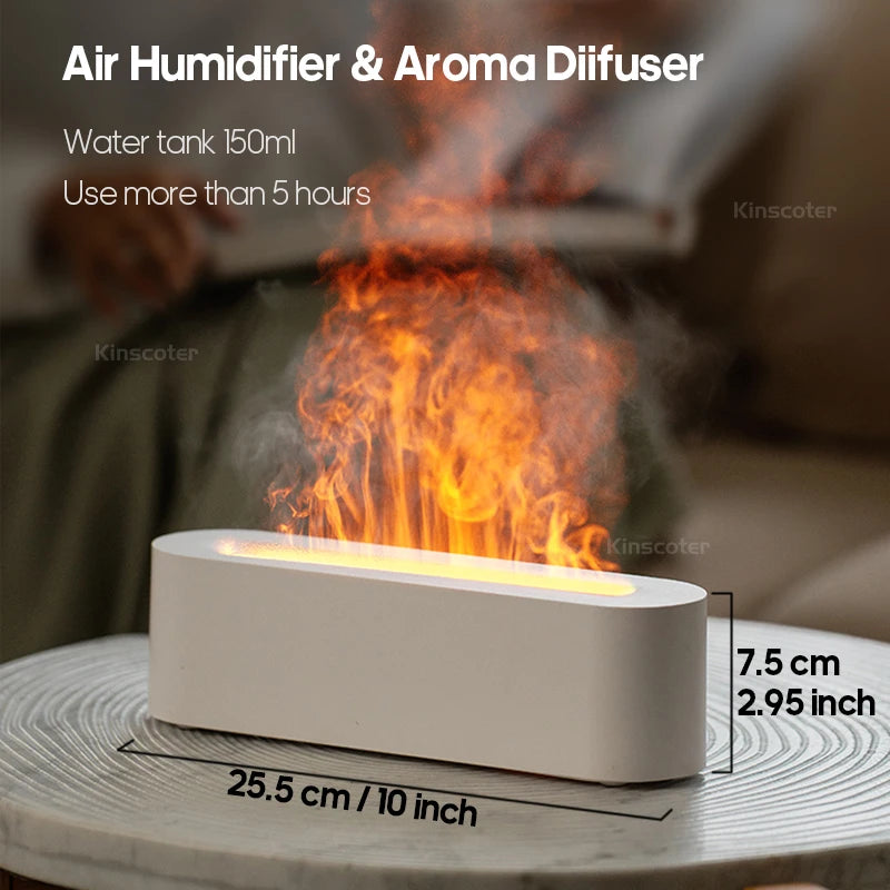 Essential Oil Aroma Diffuser Flame Air Humidifier Ultrasonic Cool Mist with  RGB Realistic Fire Night Light