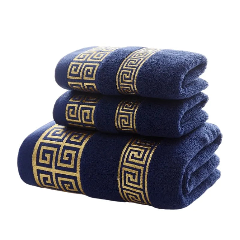 Set of 3 Cotton Bathroom Towels 2pcs Hand Face 35x75cm and 1pcs Big Bath Towels 70X140cm Washcloths