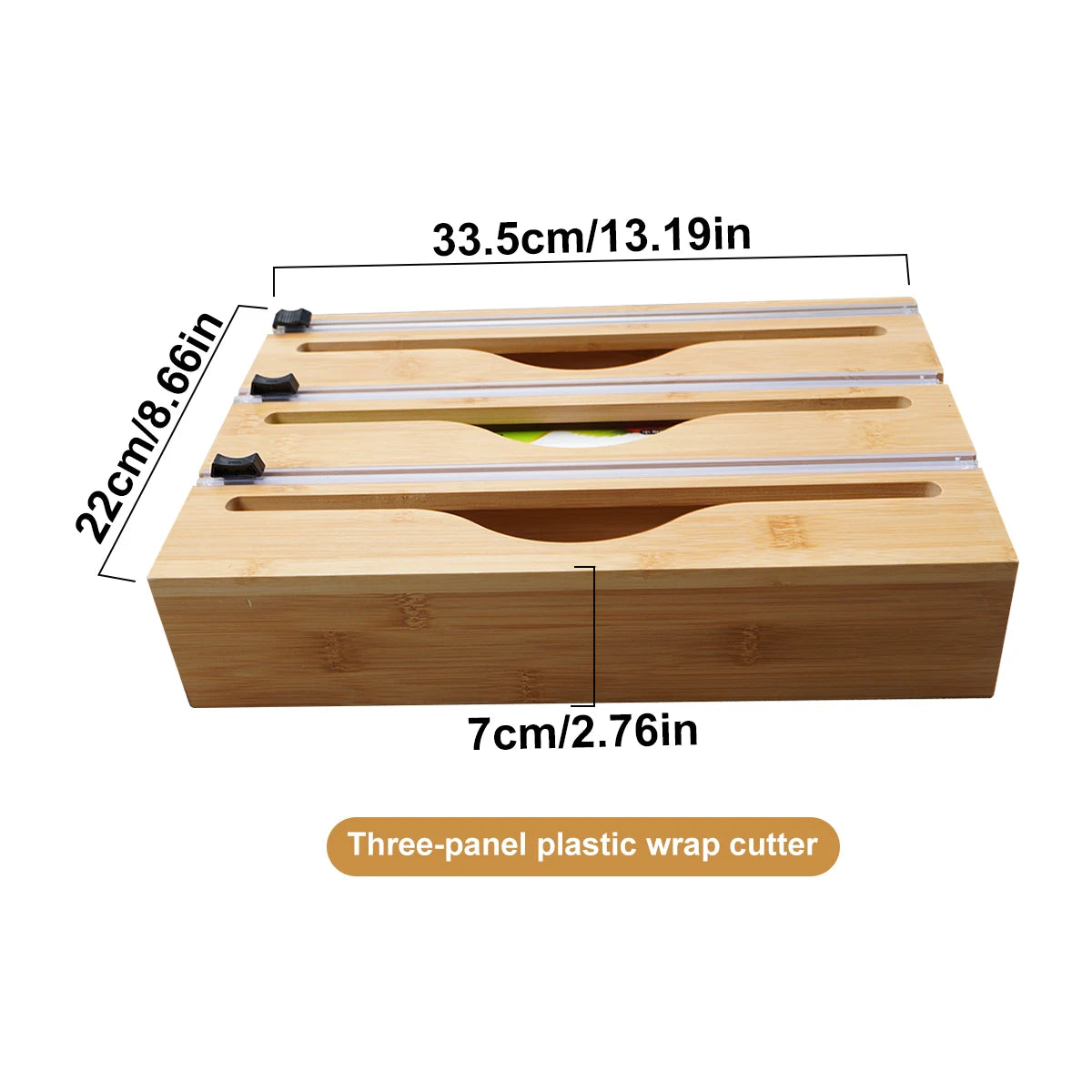 Wrap Dispenser with Foil & Cling Film Cutter Box, Bamboo Fresh Bag Cutting Holder
