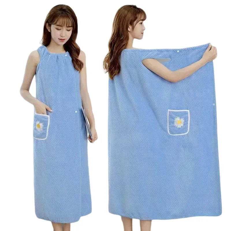 Women Wearable Wrap Adults Absorb Water Polyester Dry Hair Long Style Bathroom Washable Bathrobe