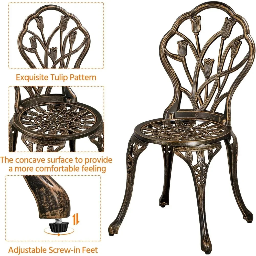 Patio Bistro Sets 3 Piece Outdoor Rust-Resistant Cast Aluminum Garden Table and Chairs