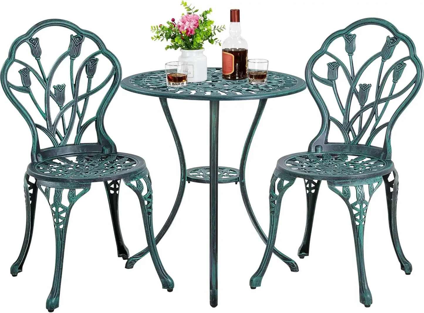 Patio Bistro Sets 3 Piece Outdoor Rust-Resistant Cast Aluminum Garden Table and Chairs