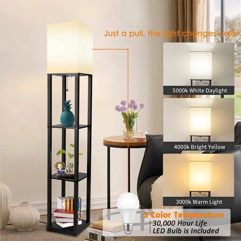 Floor Lamp with Shelves, Moderns shelves and Lamp with 3 CCT LED Bulb and Shade