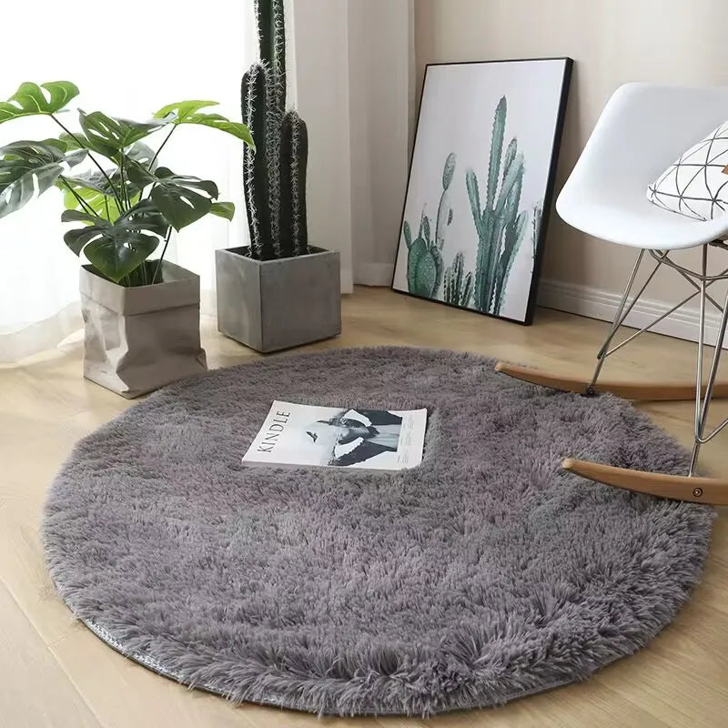 Plush round carpet for Any Room Decoration fluffy multi colored carpet non-slip