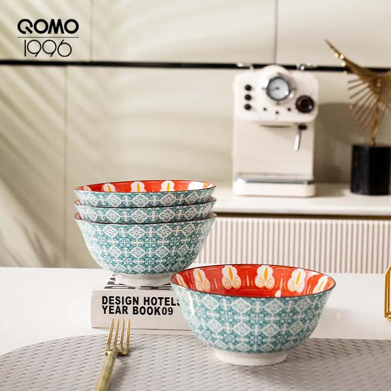 4 Pieces Ceramic Bowl Set Multicolored 6.25 Inch Porcelain Set / Ceramic Bowls for Home Kitchen
