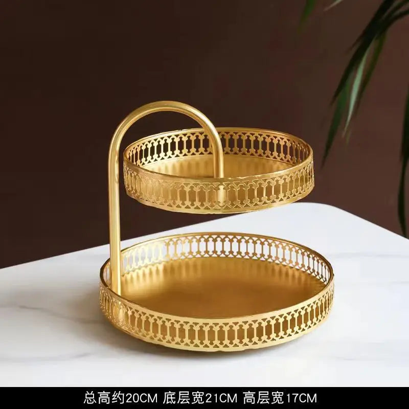 Nordic Wrought Iron Double Layer Tray Organizer Plate Living Room Front Desk Ornaments Home Decoration