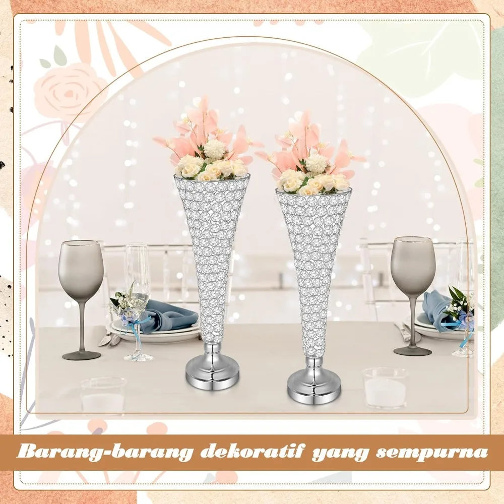 4 pieces of crystal trumpet vases, 20-inch-high forged iron crysta flower rack, decorated for gatherings and parties