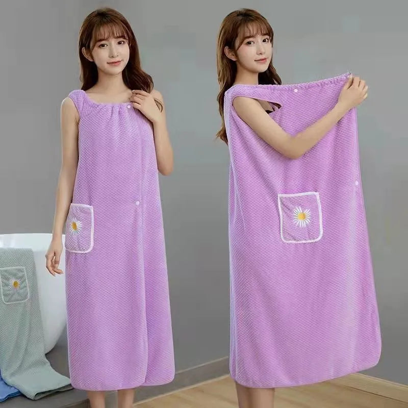 Women Wearable Wrap Adults Absorb Water Polyester Dry Hair Long Style Bathroom Washable Bathrobe