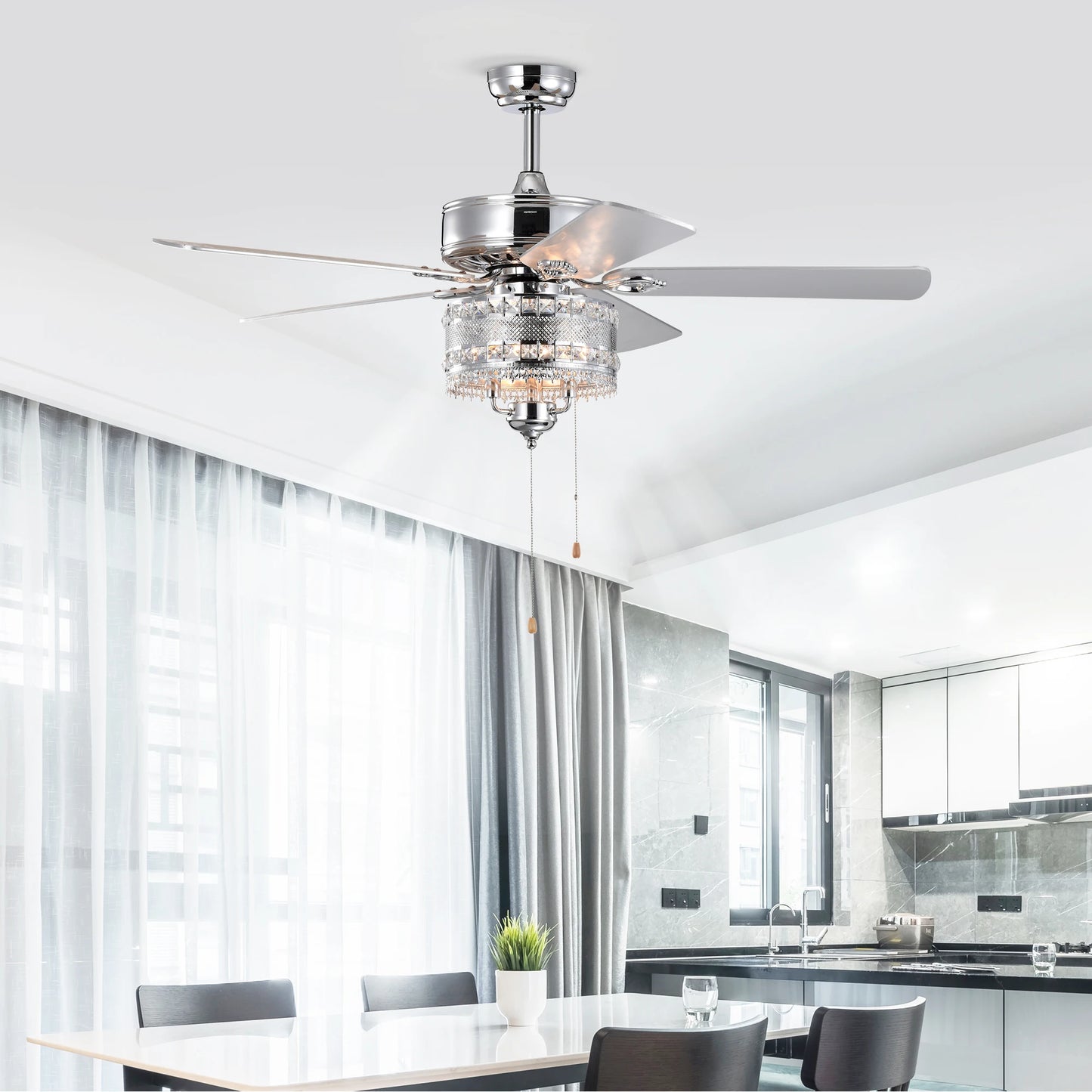 52'' Classical Crystal Ceiling Fan Lamp 5 Reversible Blades Stylish for Any Room