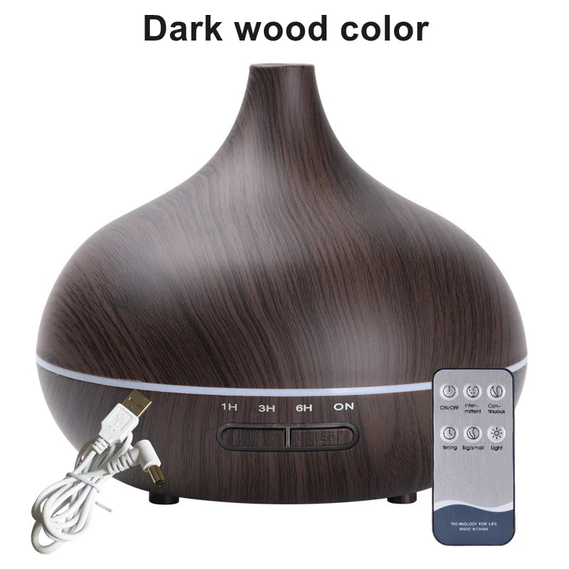 Wood Color USB Aroma Diffuser, Essential Oil with 7 Color LED Lights & Remote Control, USB Powered Air Humidifier