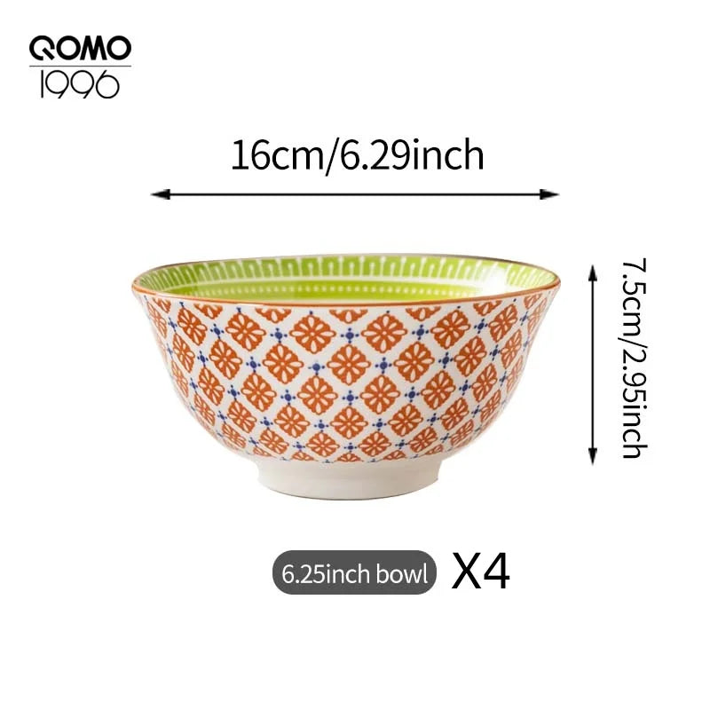 4 Pieces Ceramic Bowl Set Multicolored 6.25 Inch Porcelain Set / Ceramic Bowls for Home Kitchen