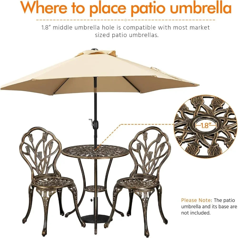 Patio Bistro Sets 3 Piece Outdoor Rust-Resistant Cast Aluminum Garden Table and Chairs