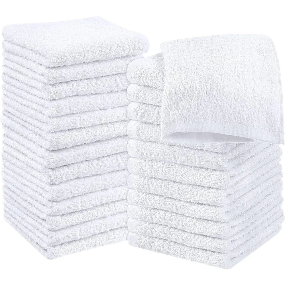 Cotton Set - 100% Ring Spun Cotton, Premium Quality Face Cloths, Highly Absorbent(24 Pack, White)