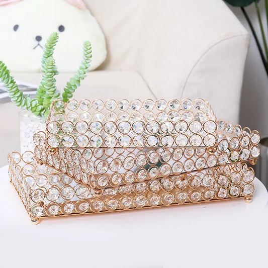 Crystal Decorative Tray Table Makeup Organizer Glass Mirror  Luxury Serving Tray Home Trinket Dish