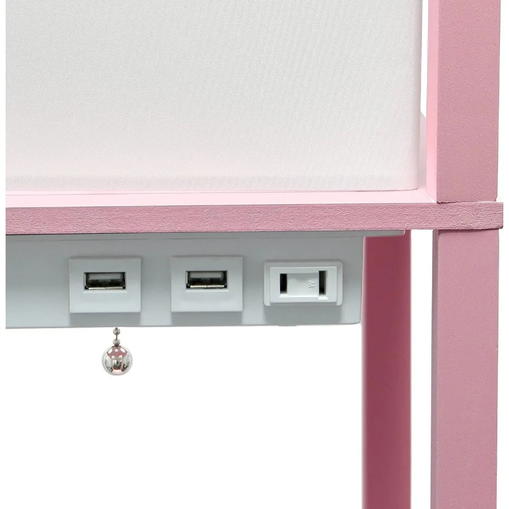 Floor Lamp  Organizer Storage Shelf with 2 USB Charging Ports, 1 Charging Outlet and Linen Shade