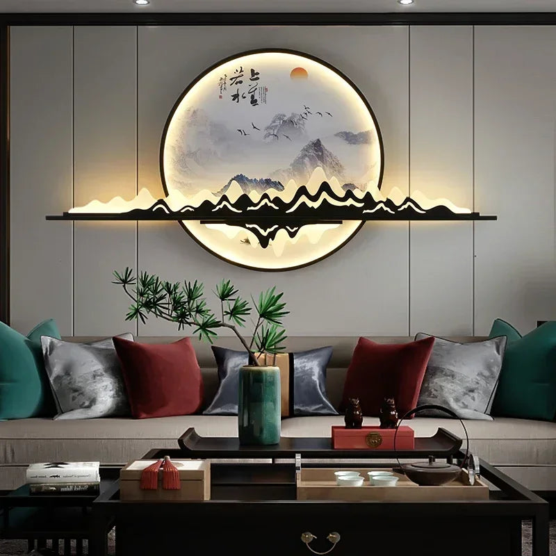 Modern Wall Picture Light LED Circular Landscape Mural Sconce Lamp For Home Living Bedroom Study