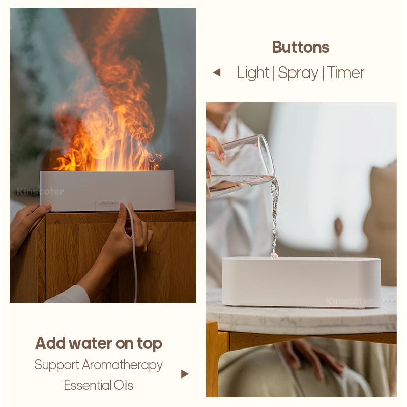 Essential Oil Aroma Diffuser Flame Air Humidifier Ultrasonic Cool Mist with  RGB Realistic Fire Night Light
