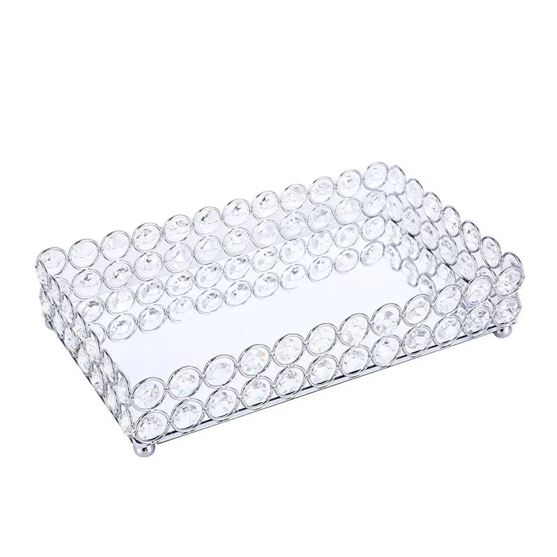 Crystal Decorative Tray Table Makeup Organizer Glass Mirror  Luxury Serving Tray Home Trinket Dish
