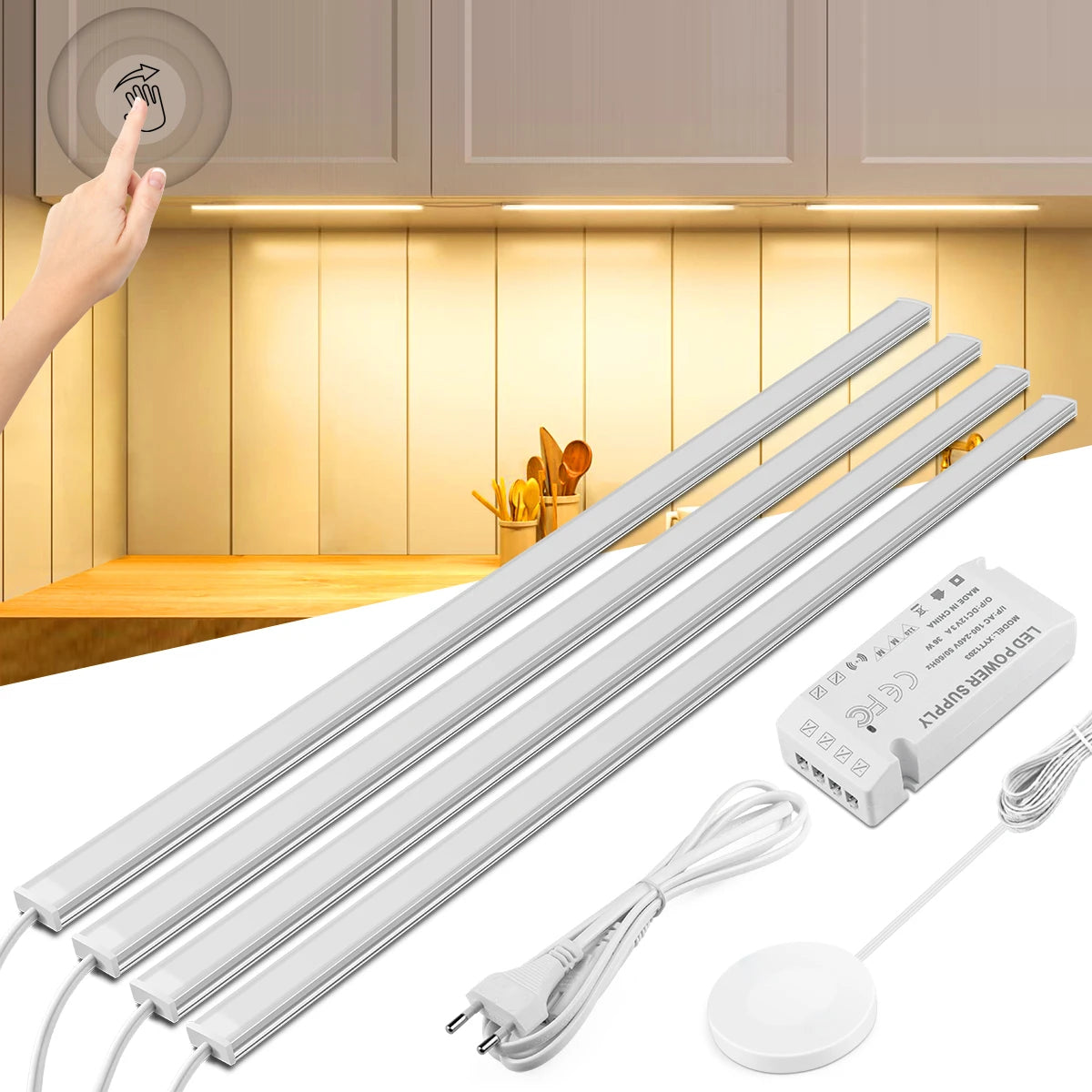 Motion Touch Sensor LED Lights Wireless Light Penetrable Wood Aluminum Bar Light Cabinet Wardrobe Lamp Backlight