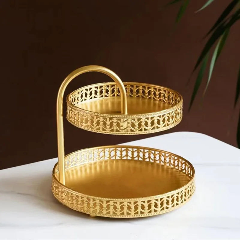 Nordic Wrought Iron Double Layer Tray Organizer Plate Living Room Front Desk Ornaments Home Decoration