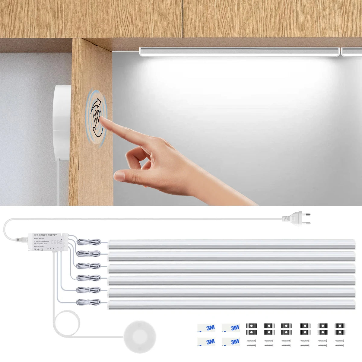 Motion Touch Sensor LED Lights Wireless Light Penetrable Wood Aluminum Bar Light Cabinet Wardrobe Lamp Backlight