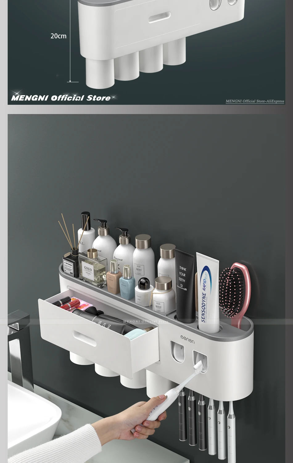 Magnetic Inverted Toothbrush Holder Wall -Automatic Toothpaste Squeezer Storage Rack