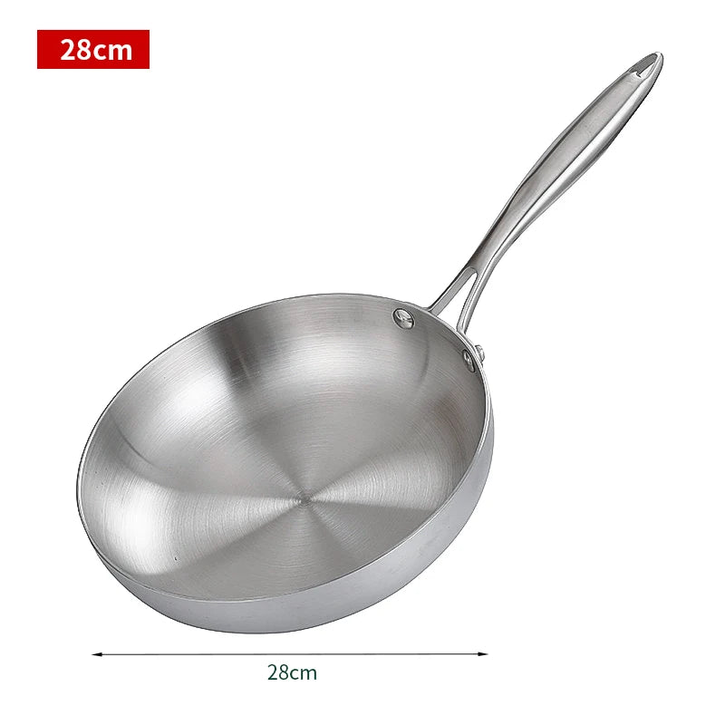 Stainless Steel Frying Pan, Nonstick Pan-Fried Pot Uncoated Kitchen Cookware Induction Cooker