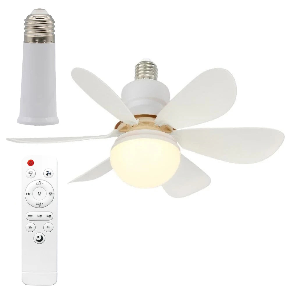 E27 40W 52Cm Ceiling Fan With Led Light Remote Control White For Kitchen Bedroom Dining Room Patio