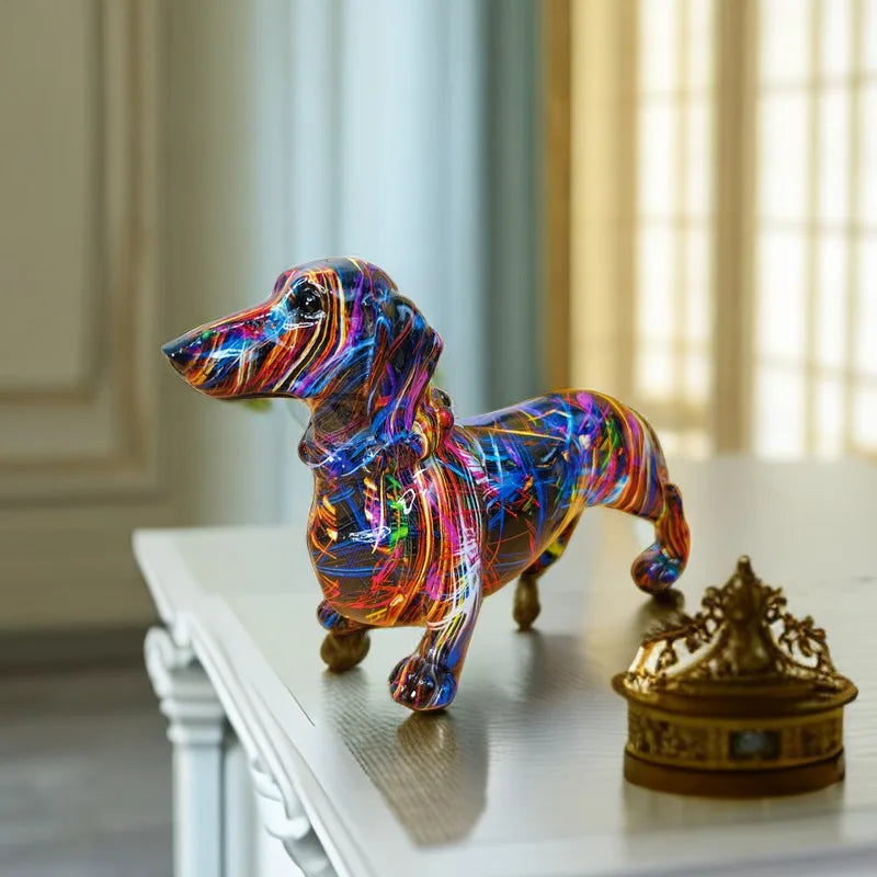 Colorful Resin Dog Statue Decor, Pet Dog Graffiti Crafts Animal Statue Ornament.